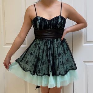 Lace mint and black Homecoming Dress